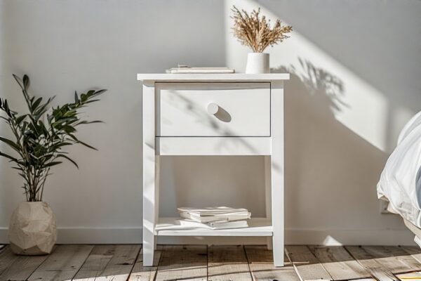 Bedside Table with Drawer - White MDF